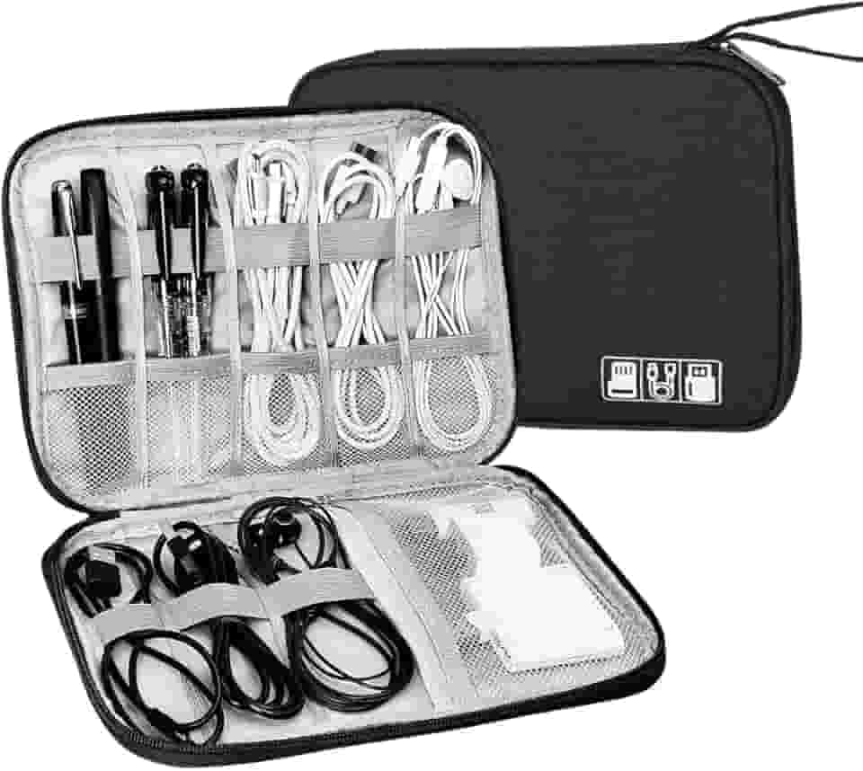 Bolsa Organizadora Portátil para Cabos e Acessórios Eletrônicos, Estojo Multifuncional de Viagem Loja Estliny (Preto)