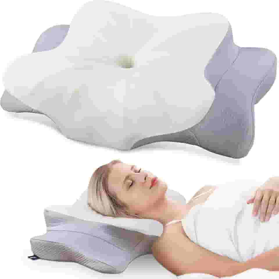 DONAMA Travesseiro cervical, travesseiro de espuma viscoelástica de contorno para dormir, travesseiro ergonômico de suporte de pescoço para dormir, costas e estômago com fronha confortável e