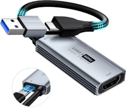 Placa de captura de vídeo USB 3.0 com PD de 100 W - HDMI para USB/USB-C cartão de captura de 1440p 30fps e dispositivo de captura de vídeo 1080p 60fps para transmissão, gravação de jogos,