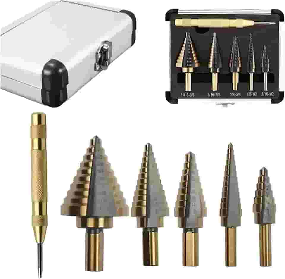 Broca Escalonada 6 Peças,com Corte Lateral,4 A 32mm,Broca Escalonada Revestido Titanio Aço,para Madeira, Metal, Alumínio, Cobre e Plástico