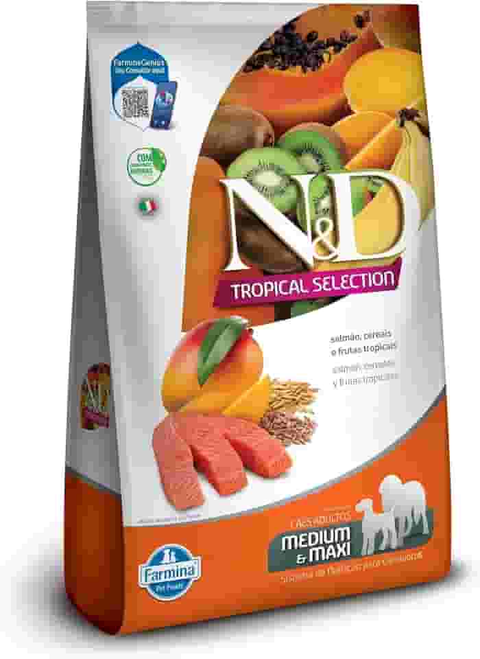 N&D Tropical para Cães Adultos de Raças Médias e Grandes Sabor Salmão, Cereais e Frutas Tropicais 12Kg