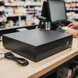 Caixa De Dinheiro Gaveta Registradora Preta Noteiro Moedeiro Abertura Automática e Manual