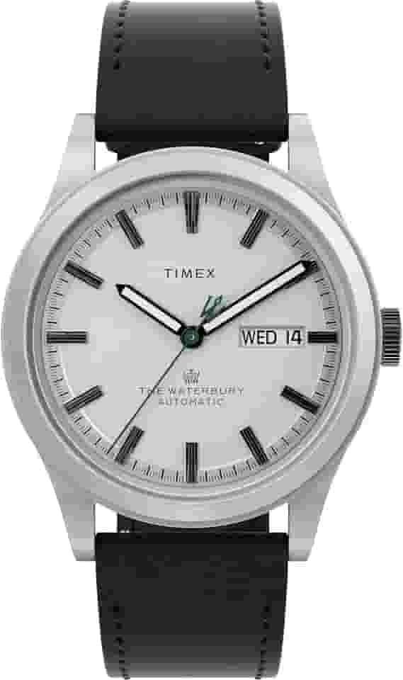 Relógio masculino Waterbury tradicional de 39 mm - pulseira preta e mostrador prateado em aço inoxidável