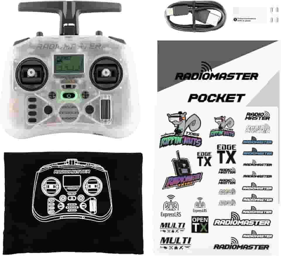 RadioMaster Transmissor RC para drone FPV – (M2) com gimbals Hall, EdgeTX, ELRS de 2,4 GHz, compartimento de módulo nano, carregamento USB-C, antena dobrável, design leve (transparente)