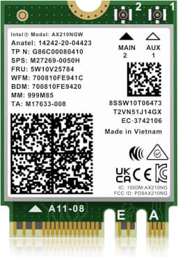 Placa sem fio WiFi 6E Intel AX210NGW, Bluetooth 5.3 Tri-Band 5400Mbps M.2/NGFF para PC Laptop AX210 placa de rede compatível com Windows 10/11 (64 bits)