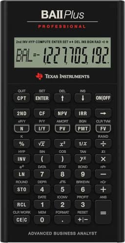 TEXAS INSTRUMENTS Calculadora ficeira profissional BA II Plus, Prata, 9.8 Inch, IIBAPRO/TBL/1L1
