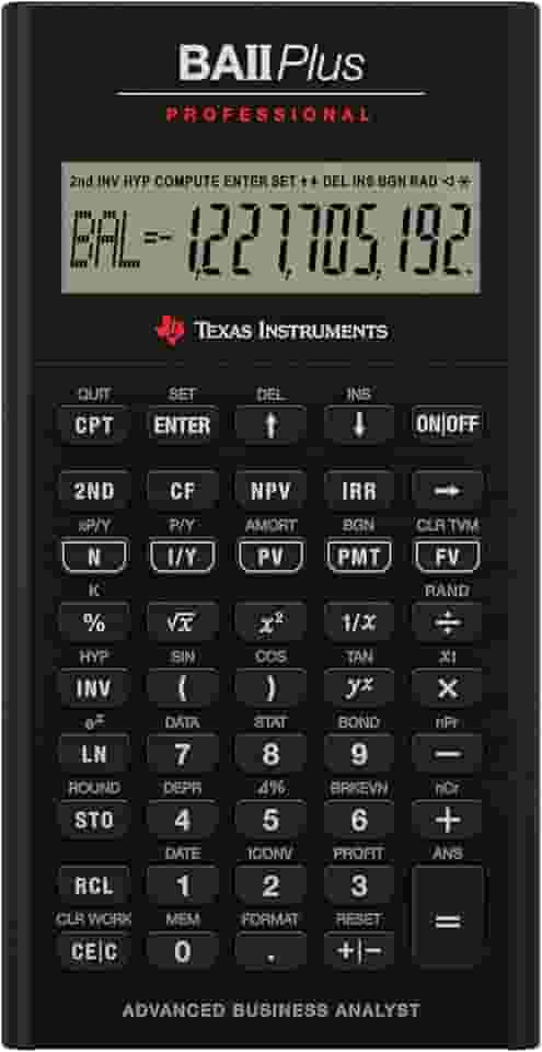 TEXAS INSTRUMENTS Calculadora ficeira profissional BA II Plus, Prata, 9.8 Inch, IIBAPRO/TBL/1L1