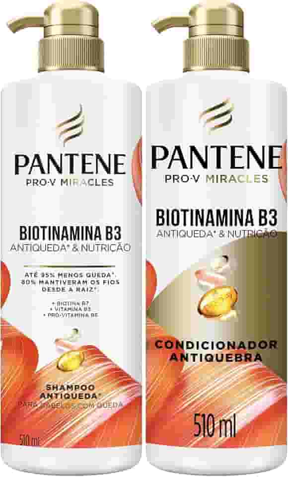 KIT Shampoo + Condicionador Pantene Antiqueda e Nutrição Biotinamina B3 510ml