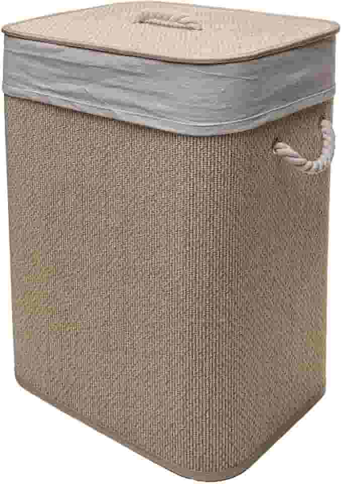 LYOR - Cesto de Bambu para Roupas Dobrável com Forro em Tecido e Tampa Cozy 40cm x 30cm x 50cm