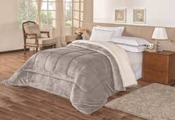 Coberdrom Sherpa Edredom Dupla Face Cobertor Manta Felpuda Liso Cama Casal Queen Cinza