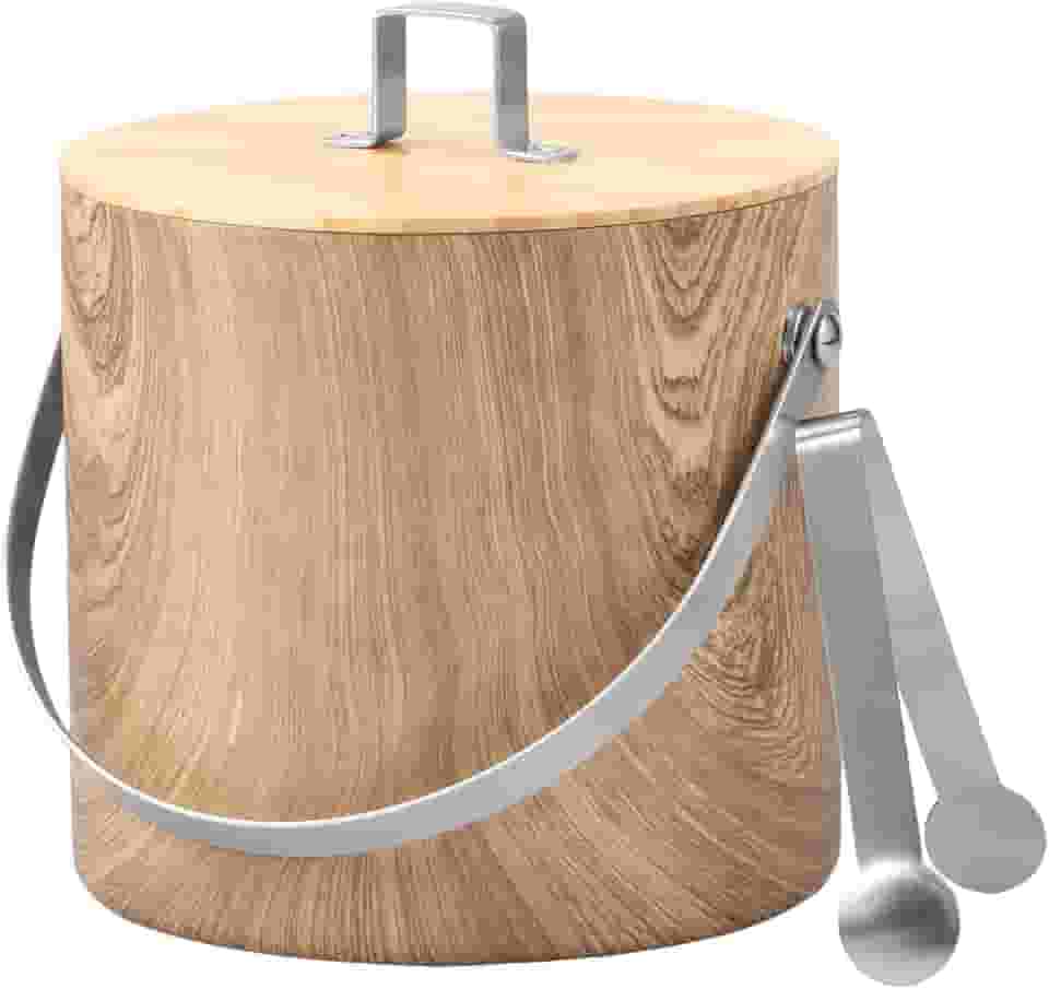 Balde de gelo de aço inoxidável 3L com tampa de madeira, balde de gelo isolado com pinça, recipiente refrigerador de bebidas de grande capacidade, recipiente de gelo champanhe ao ar livre para festas