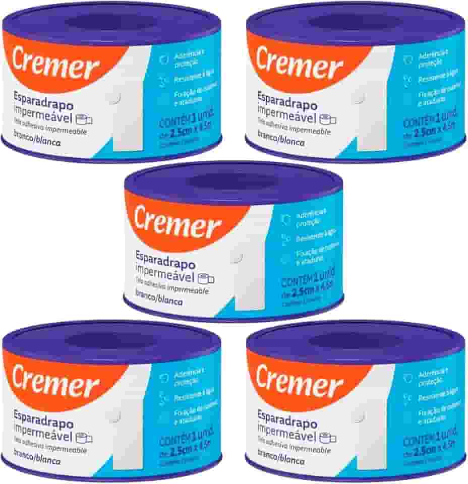 Esparadrapo Branco 2,5cm x 4,5m Cremer | Kit com 5 Unidades