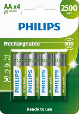 Pilha Philips recarregável AA 1.2V 2.500mAh com 4 unidades R6B4RTU25/59