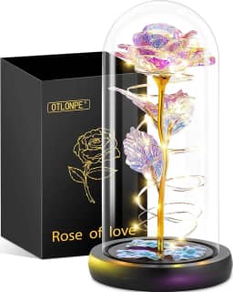 Otlonpe Flor rosa de vidro, presente feminino para Natal, Dia dos Namorados, Dia das Mães, Apreciação de professores, presente de aniversário para mulheres, mãe, esposa, namorada, avó, irmã