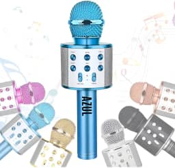 Microfone Infantil Karaoke Sem Fio Recarregável USB para Crianças Menina Menino Festas Eventos Portátil (AZUL)