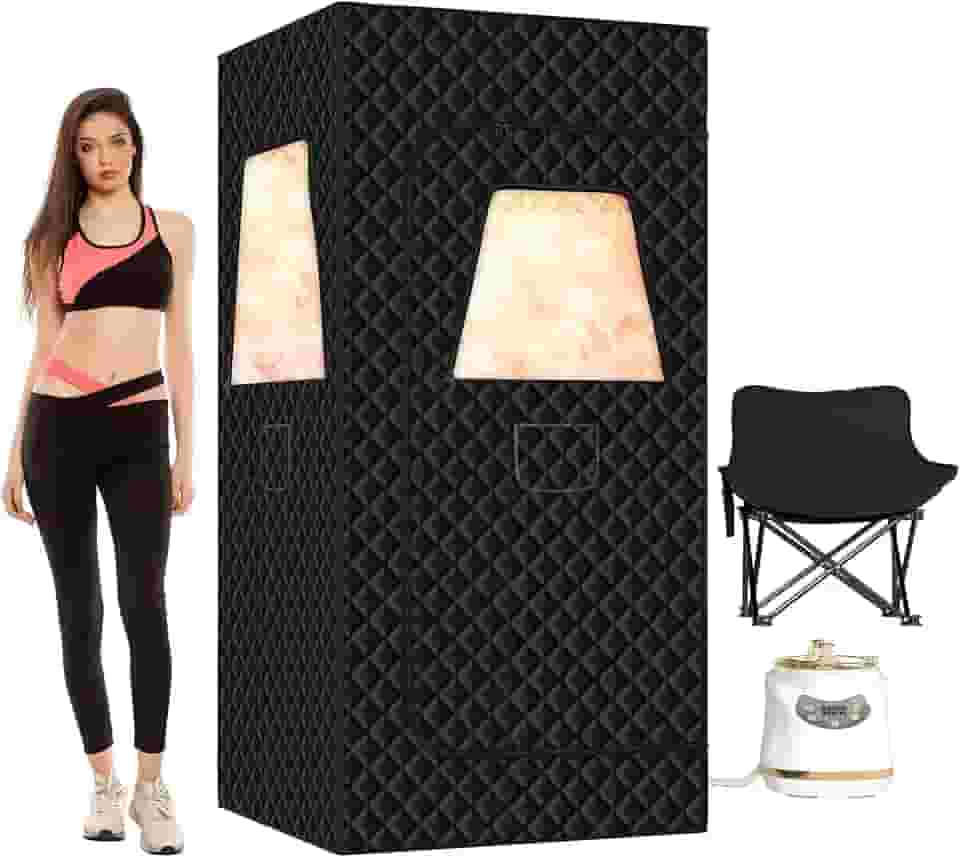 springspa Caixa de sauna a vapor portátil para casa, 8,5 x 7,5 x 1,5 m, sauna espaçosa para sauna a vapor com vaporizador de 3L 1500W, controle remoto, cadeira dobrável, 9 níveis