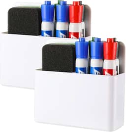 2 marcadores magnéticos para quadro branco apagável a seco para escritório, geladeira, sala de aula, essencial (branco)