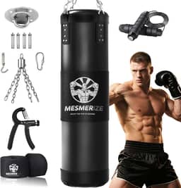 Mesmerize Saco de pancada para adultos, conjunto de saco de boxe pesado de 1,2 m com envoltórios de mão de boxe de 400 cm para karatê de MMA, kickboxing, casa, academia, artes marciais - não