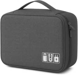 Nécessaire Organizadora Multifuncional Porta Fios Cabos Carregadores HD Fones Estojo Maquiagem Viagem Compacta Bolsa Case Alça de Mão (Cinza)