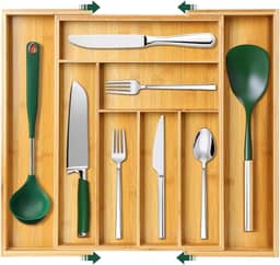 Porta Talheres Gaveta, 8 Divisórias Organizador de Gaveta Bambu Expansível