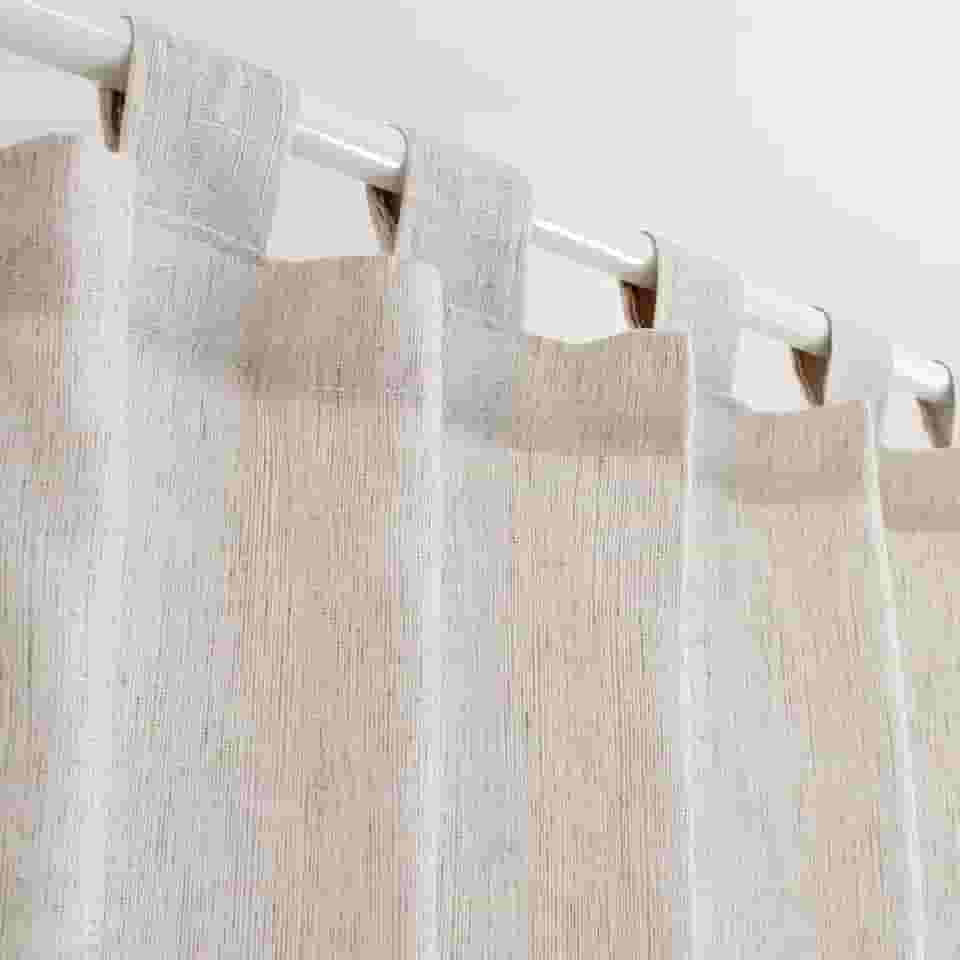 Cortina de Cozinha em Algodão e Linho Bege Claro 2,00m x 1,20m com Alça e Barra Decoração Rústica Gaze Tecido Artesanal Estonado sem Forro Privacidade Translúcida