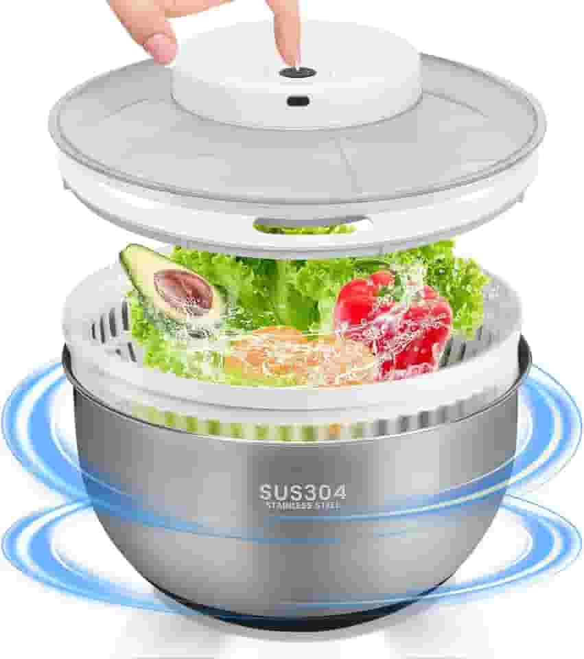 Centrifuga de Salada 110V, Secador de Verduras, Desidratador Elétrico de Vegetais em Aço Inoxidável com Capacidade para 4500ML, Cesto Elétrico para Escorrer Frutas, Seca Salada Centrifuga