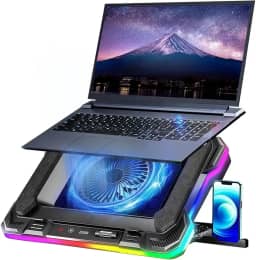 Base Cooler Notebook com Resfriamento Turbo 2200 RPM, Iluminação RGB Gamer, Controle Touch, Monitoramento em Tempo Real, 7 Ângulos Ajustáveis e Hub USB - Base para Notebook Gamer e Trabalho 14" a 19"