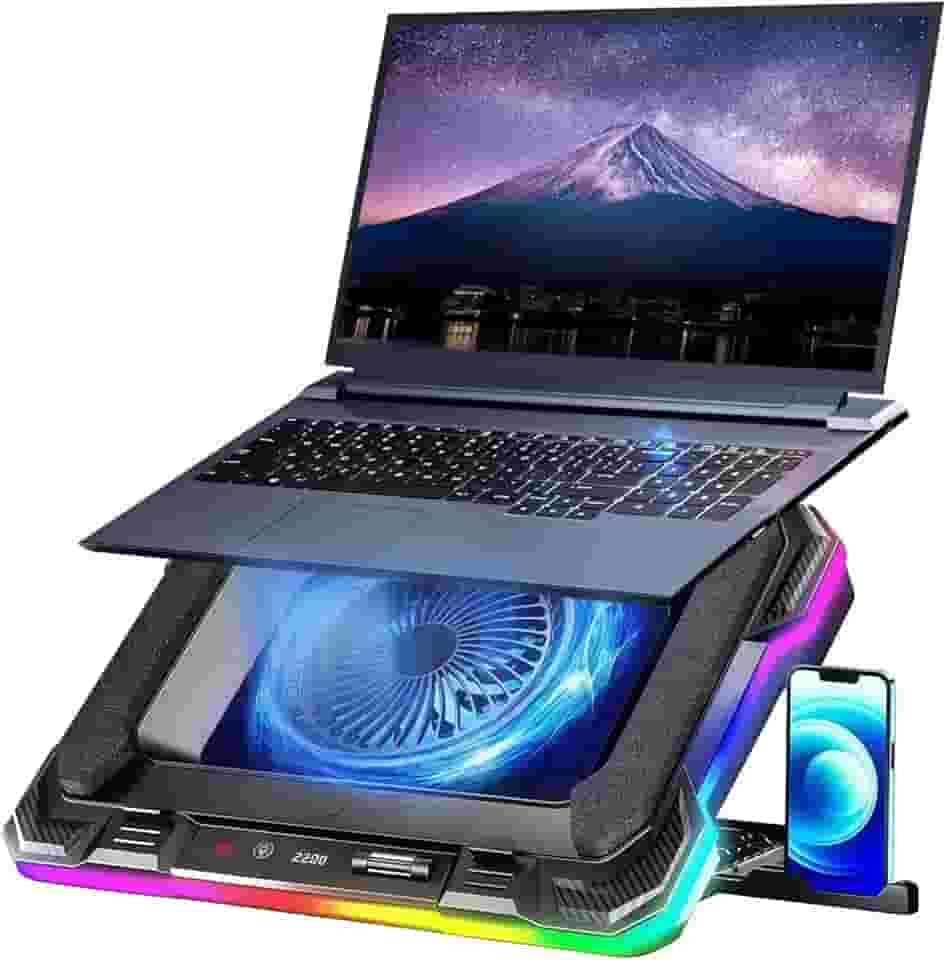 Base Cooler Notebook com Resfriamento Turbo 2200 RPM, Iluminação RGB Gamer, Controle Touch, Monitoramento em Tempo Real, 7 Ângulos Ajustáveis e Hub USB - Base para Notebook Gamer e Trabalho 14" a 19"