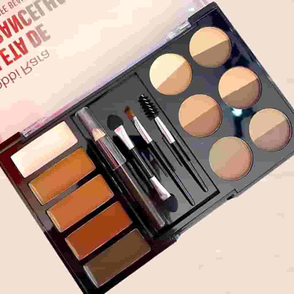 Kit Sombra para Sobrancelhas, Paleta com Sombras Cremosa e Matte, com Pincel e Escovinha, Paleta sobrancelha natural, Paleta sobrancelha profissional para preenchimento.