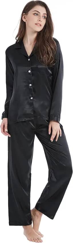 Conjunto de pijama feminino clássico de cetim