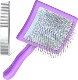 Escova para animais de estimação para cães e gatos de pelo médio ou longo, escova extra longa para remover pelos soltos, emaranhados, nós, melhor escova de cuidados para tosadores profissionais, pente grátis para cães, grande