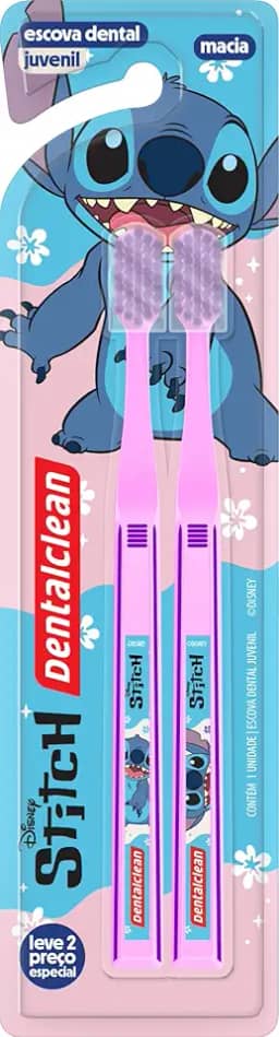 Dentalclean Escova de Dentes Juvenil Stitch Leve 2, Rosa e Rosa