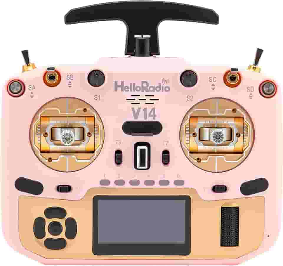 HelloRadio Transmissor de rádio V14MAX ELRS FPV – Controle remoto ELRS OpenTX/EdgeTX de 2,4 GHz com gimbals Hall CNC, assistente de voz AI, compartimento de módulo externo, antena T dobrável e tela