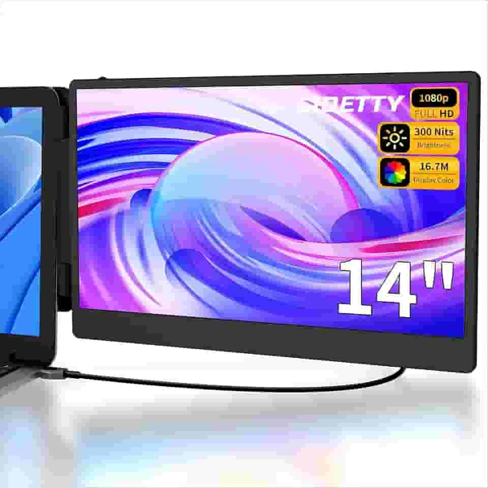 Extensor de tela para laptop, extensor de monitor duplo para laptop, tela de 14,1 polegadas, tela FHD 1080p, adequado para laptops de 13 a 17 polegadas, compatível com Win/Mac/Chrome/Android