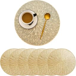 6 Peças Jogo Americano Redondo Sousplat Dourado Com Design Recortado (Dourado2)