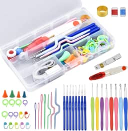 NiceLand 16 peças croché kit de crochê, kit de crochê completo para iniciantes agulhas de crochê conjunto de ganchos de tecelagem ergonómicos agulhas de malha coloridas com acessórios de tecelagem
