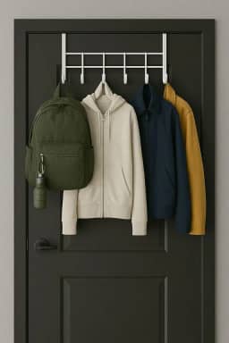 Cabideiro de Porta com 6 Ganchos, 45 cm x 14 cm, Ferro, Branco