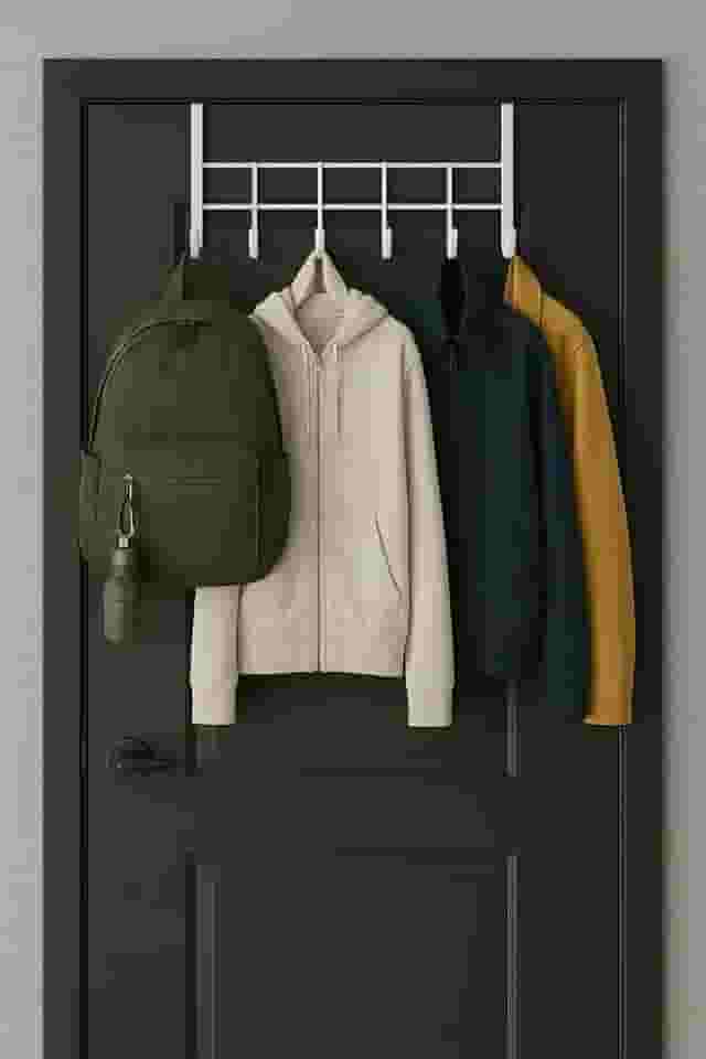 Cabideiro de Porta com 6 Ganchos, 45 cm x 14 cm, Ferro, Branco