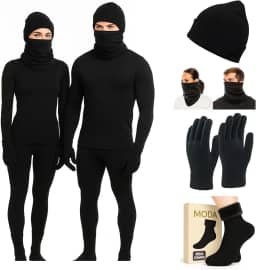 Conjunto Térmico Segunda Pele Unissex, 6 Peças, Blusa e Calça Flanelada, Gorro, Cachecol, Luvas Touch e Meias, Preto unisex