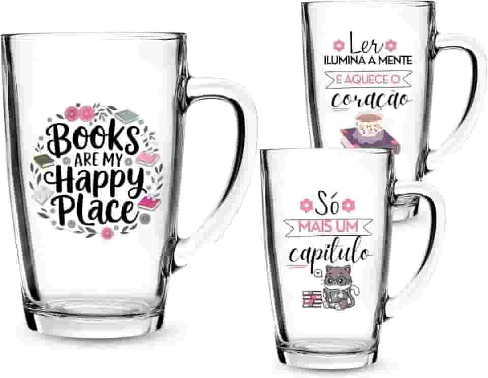 1 Caneca Estampa Literária 300ml Vidro Temática Só Mais Um Capitulo Para Presente Quem Ama Ler Books (BOOKS)