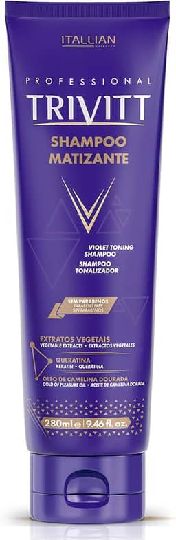 Shampoo Matizante Trivitt 250Ml - Neutraliza Amarelado, Loiro Platinado - Itallian Hairtech - Não Resseca o Cabelo