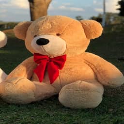 Urso de Pelúcia Gigante 90cm Personalizado Macio Teddy Doce de Leite com Laço Vermelho