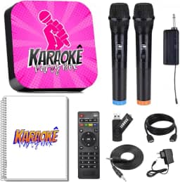 Karaoke Party Box Rosa +2 Microfones Sem Fio +de 2000 Músicas +Catalogo Encadernado (Com Pontuação) (Não Precisa de Internet) Jukebox ORIGINAL (Com Lista de Espera)