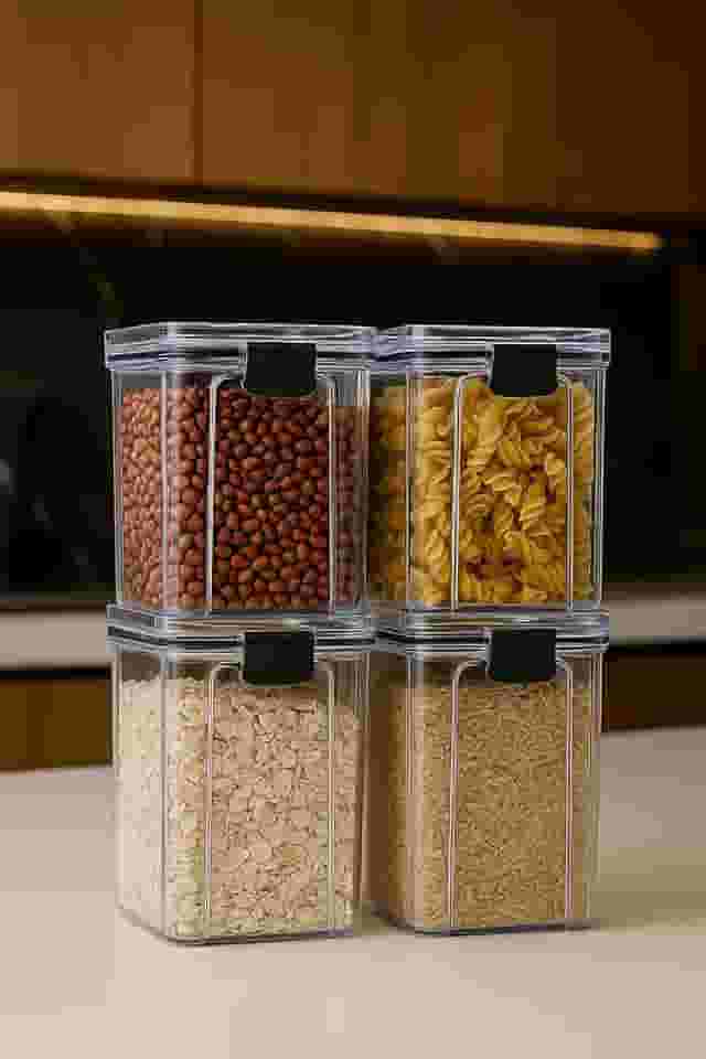 Kit 4 Potes Herméticos 1 Litro - Potes Organizador com Tampa para Alimentos, Pote Hermetico Empilhável, Organizadores para Armário e Cozinha, Mantimentos