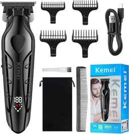 KEMEI Aparador de Cabelo Profissional Sem Fio para Homens, Kit de Cortes de Cabelo de Barbeiro, Aparadores de Lâmina em T com Abertura Zero e Tela LED, KM-2269
