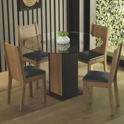 Conjunto Sala de Jantar Madesa Débora Mesa Tampo de Vidro Redondo 4 Cadeiras - Preto/rustic