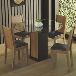 Conjunto Sala de Jantar Madesa Débora Mesa Tampo de Vidro Redondo 4 Cadeiras - Preto/rustic