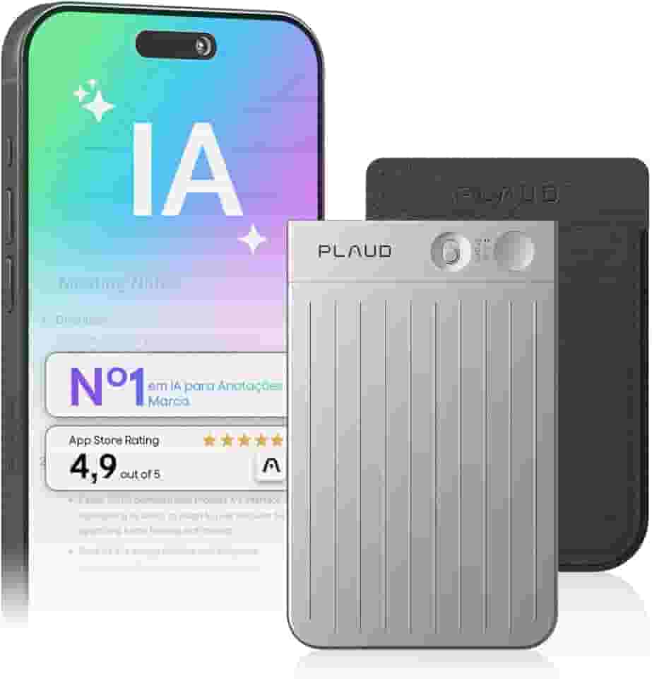 Gravador de voz com IA, gravador de áudio Plaud Note c/capa, controle de aplicativo, transcrição e resumo com tecnologia de IA, suporte a 112 idiomas, 64GB, para aulas, reuniões, chamadas