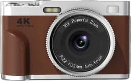 Asixxsix Câmera digital, UHD 4K 48MP 16x Zoom Câmera digital point and shoot com foco automático inteligente Anti Shake Cartão de memória de 32 GB, câmera compacta portátil (Marrom)