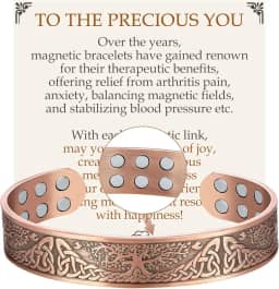 Feraco Pulseira de cobre puro para homens e mulheres, pulseira magnética de ultra resistência para homens e mulheres com ímãs de neodímio de 3500 gauss, 99,99% joia de cobre para árvore da vida